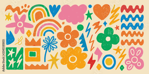 Foto Colorful abstract symbol collage vector illustration with floral and geometric s
