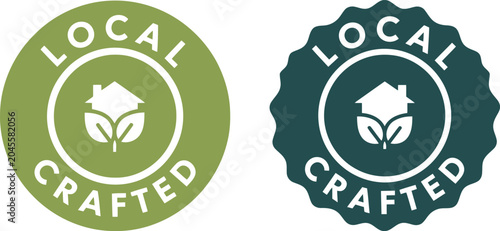 Schilderij op canvas Local Crafted Badge Icons with House and Leaf Symbol on White Background