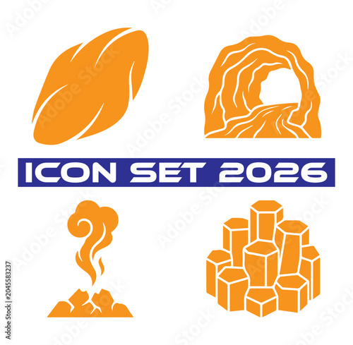 Fotografija Geological and natural phenomenon set 2026 featuring volcanic activity, rock for