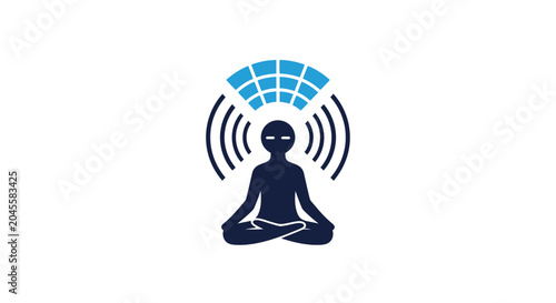 Schilderij op canvas Digital illustration of a meditating figure with wireless signals emanating