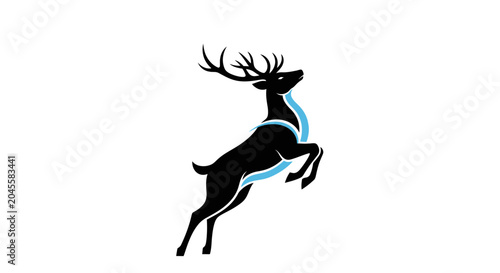 Obraz na płótnie Stylized black and blue silhouette of a rearing deer with antlers