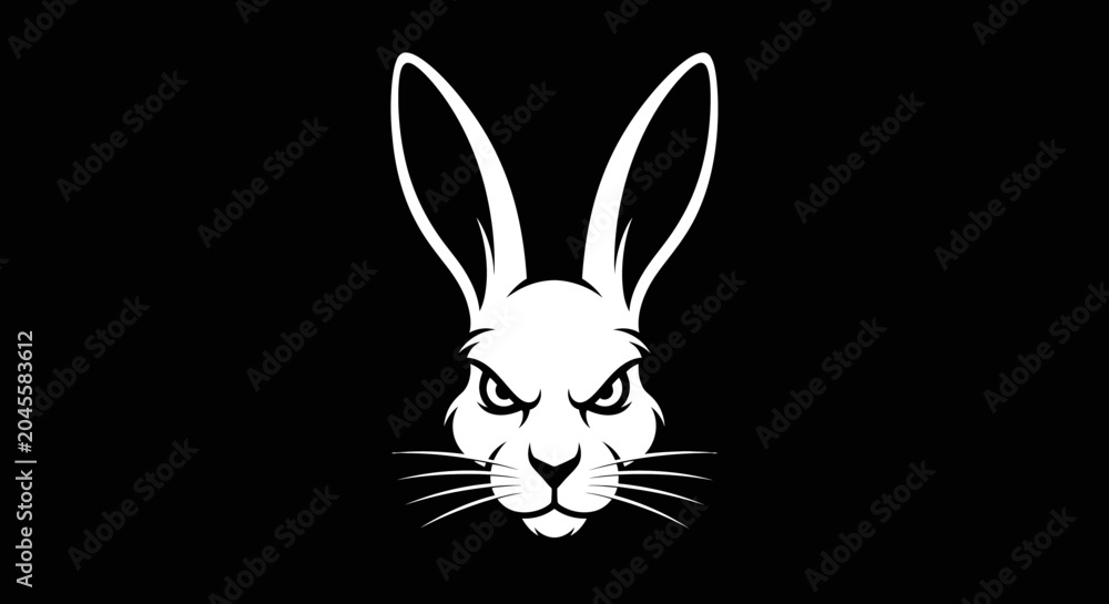 Fototapeta premium White stylized rabbit face with intense eyes, long ears, and detailed whiskers