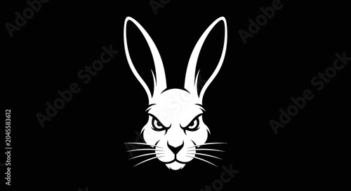 Foto White stylized rabbit face with intense eyes, long ears, and detailed whiskers