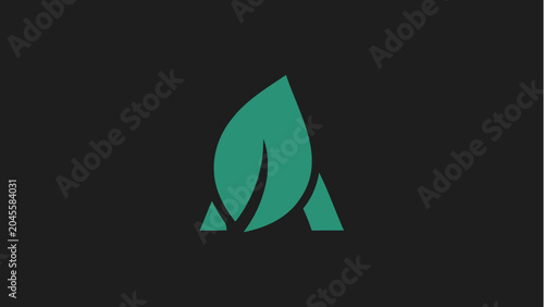 Minimalist Letter A Logo Design Incorporating a Green Leaf Element