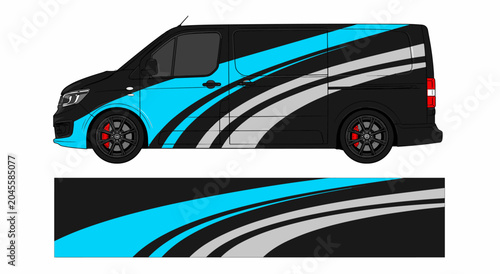 Blue and white curved vinyl van wrap design vector