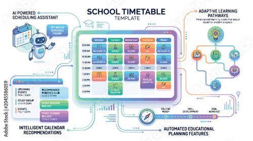 Innovative AI powered school timetable template with adaptive learning pathways and educational planning features.
