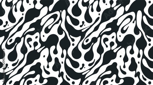 Schilderij op canvas Seamless pattern of flowing black liquid drips and swirling organic shapes on a