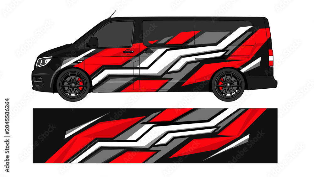 Obraz premium Red and white angular racing van wrap template