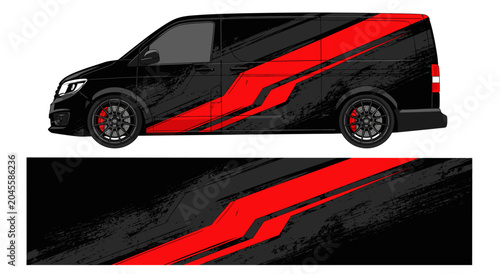 Red and dark grey grunge geometric car wrap.