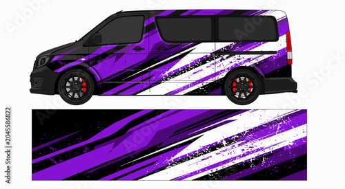Vibrant purple and white splash van wrap design template.