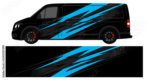 Blue and grey brush stroke style vehicle wrap.