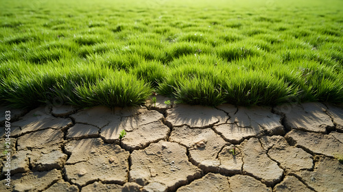 Green Sports Field Grass Transitioning Into Cracked Dry Earth