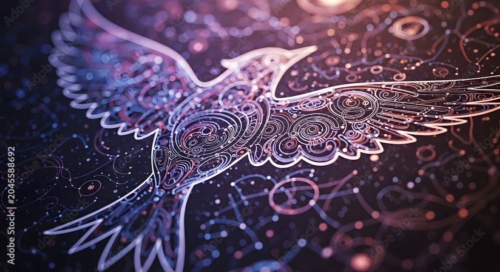 Fototapeta premium Digital Hummingbird Illustration with Circuitry and Neon Glows in Futuristic Style