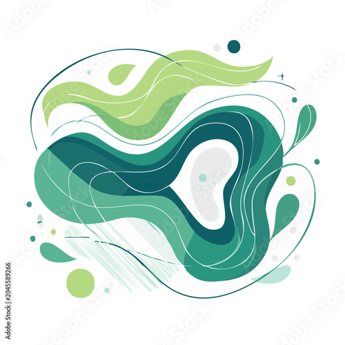 Abstract organic shapes and lines in green and teal