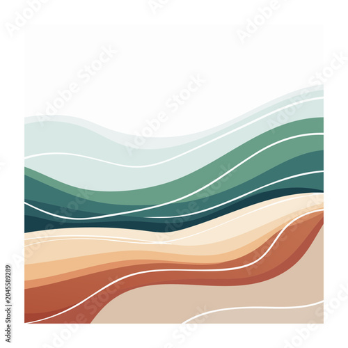 Abstract wavy lines in muted earth tones and blues