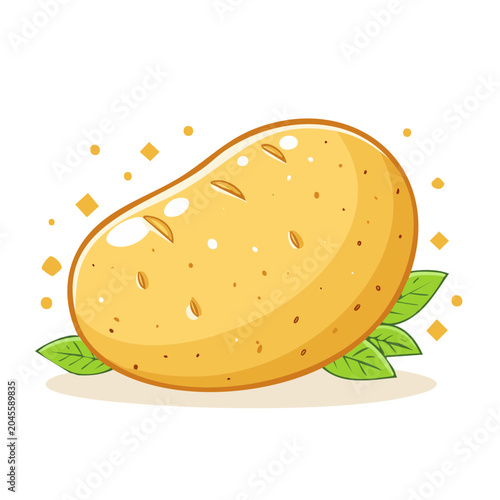 Stylized illustration of a fresh potato with green leaves