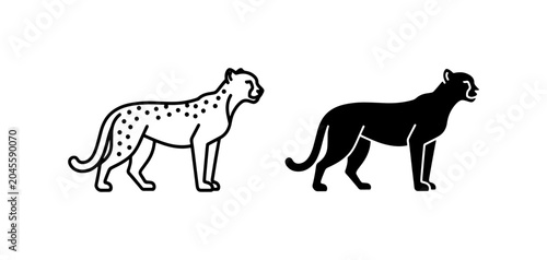 Photography Cheetah Icons, Black Panther Silhouette, Wild Cat Vector Art