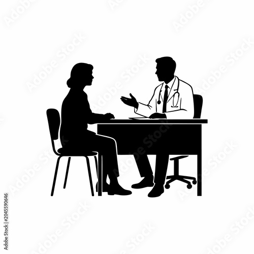Tableau sur toile Doctor consulting with female patient in the office silhouette vector illustrati