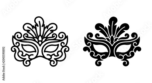 Fényképezés Elegant masquerade mask vector icon set, ornate carnival costume, decorative par