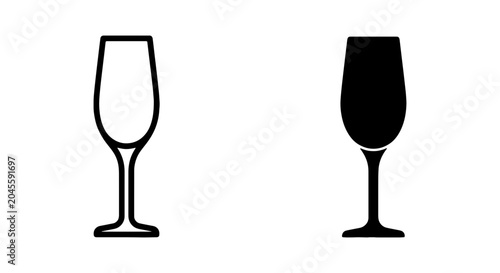Foto Elegant champagne glass icon, black outline and solid fill, sparkling wine flute