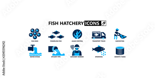 Tableau sur toile Fish Hatchery Icons Set Vector Collection for Aquaculture Farming and Fisheries