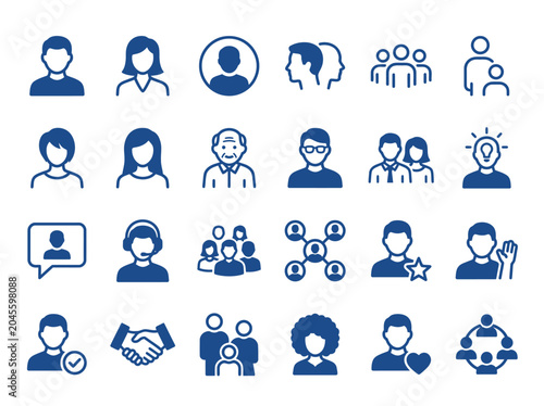 People icons set with various expressions and actions