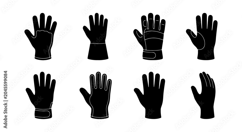 Fototapeta premium Work Gloves Collection, Safety Handwear Set, Protective Gear Icons