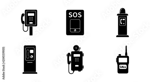 Obraz na płótnie Communication Icons: Payphone, SOS Booth, Radio, Call Box Vector Set