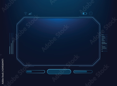 Futuristic head up display HUD interface Glowing blue digital screen template with high tech elements