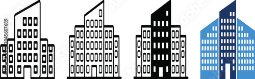 Office building icon representing business, corporate company and commercial real estate. Symbol of headquarters, enterprise, organization and urban architecture.