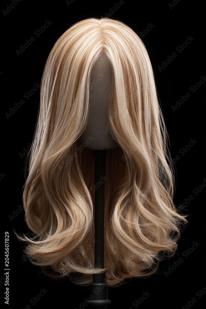 Naklejka premium Close-up studio portrait of a silky blonde wig against a black background