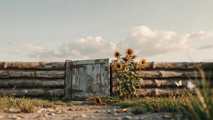 Juneteenth Heritage Fence with Sunflowers and Countryside Setting. Generative AI.