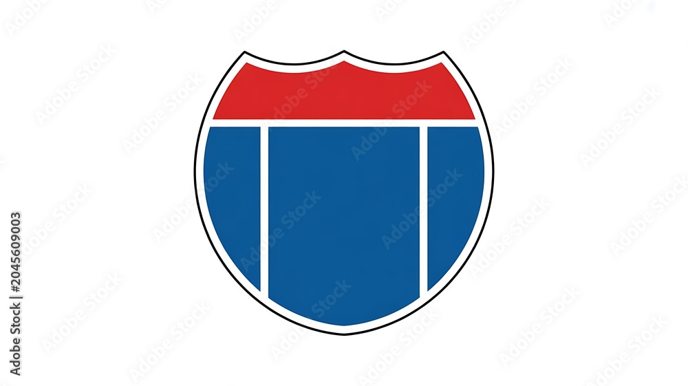 Obraz premium American road sign, highway shield, transportation symbol, blue and red icon