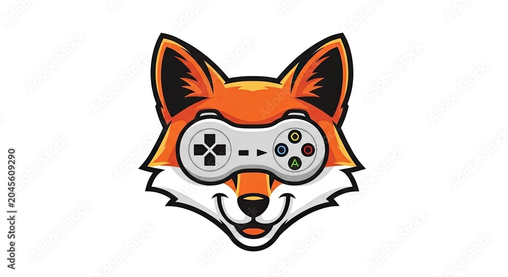 Naklejka premium Fox head mascot wearing gaming headset with controller buttons.