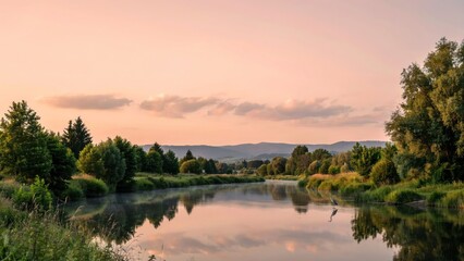 Juneteenth Reflection at Sunrise Over Calm Lake. Generative AI.