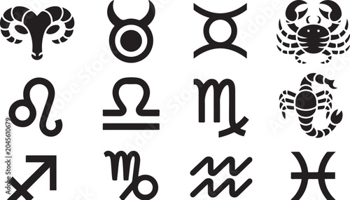 Photography set of zodiac design .Silhouette vector illustration