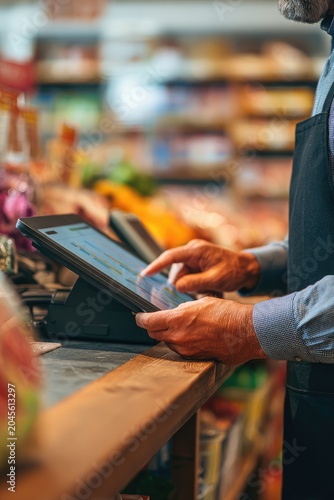 Engaging Grocer Using Tablet Technology for Efficient Customer Service