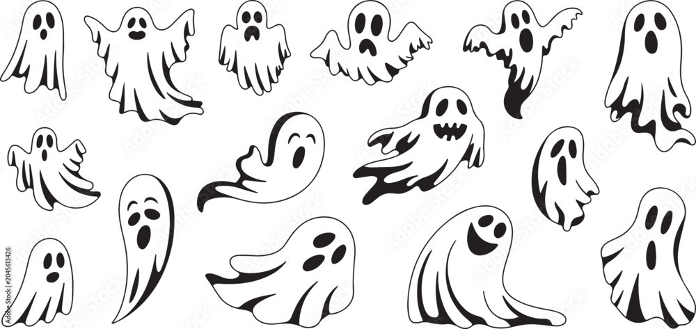 Fototapeta premium set of halloween ghost vector illustration .Silhouette vector illustration