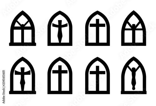 Black and white vector set of medieval cathedral window frames