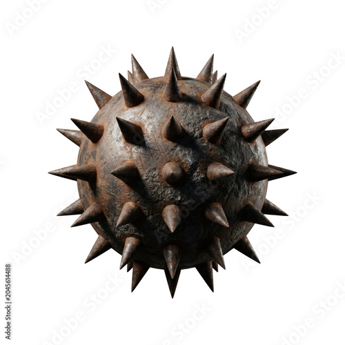 Old rusty spiked ball isolated on transparent background