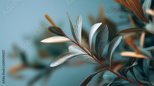 Elegant stylized plant leaves with smooth textures and muted tones