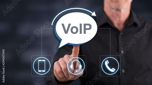Businessman Using VoIP Communication Technology Interface for Digital Calls