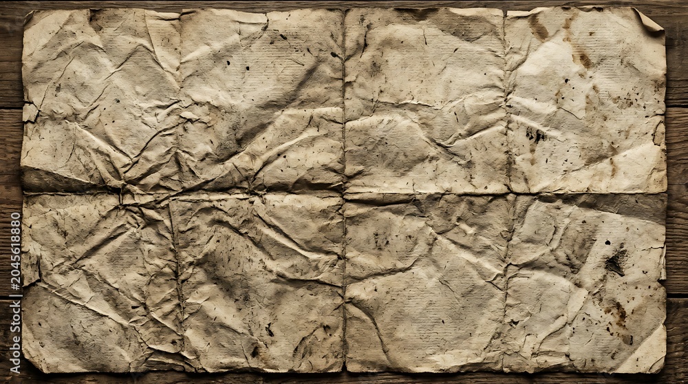 Fototapeta premium Vintage Crumpled Parchment Paper Texture On Wood.
