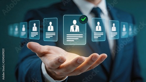 Human resources recruitment and candidate selection process, hiring manager choosing best employee profile, job interview, career opportunity, talent acquisition, professional