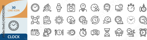 Bild auf Leinwand Set of time and management clock line icons with management schedule calendar de