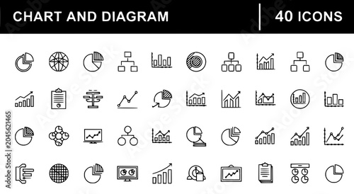 Tableau sur toile Chart and diagram icons collection 40 line art symbols for data visualization