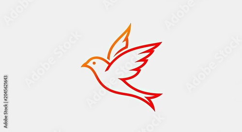 Stylized red bird icon flying with wings spread.
