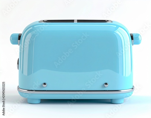 3D style toaster with exaggerated proportions and shiny pastel blue surface