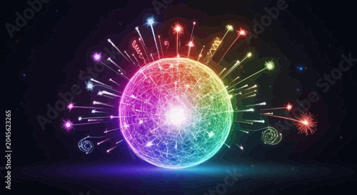 Obraz na plátně Colorful Glowing Sphere Light Display.