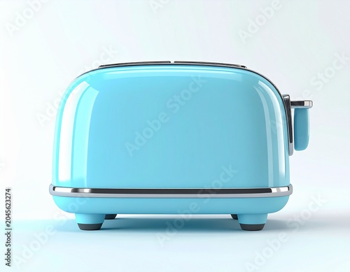3D style toaster with exaggerated proportions and shiny pastel blue surface